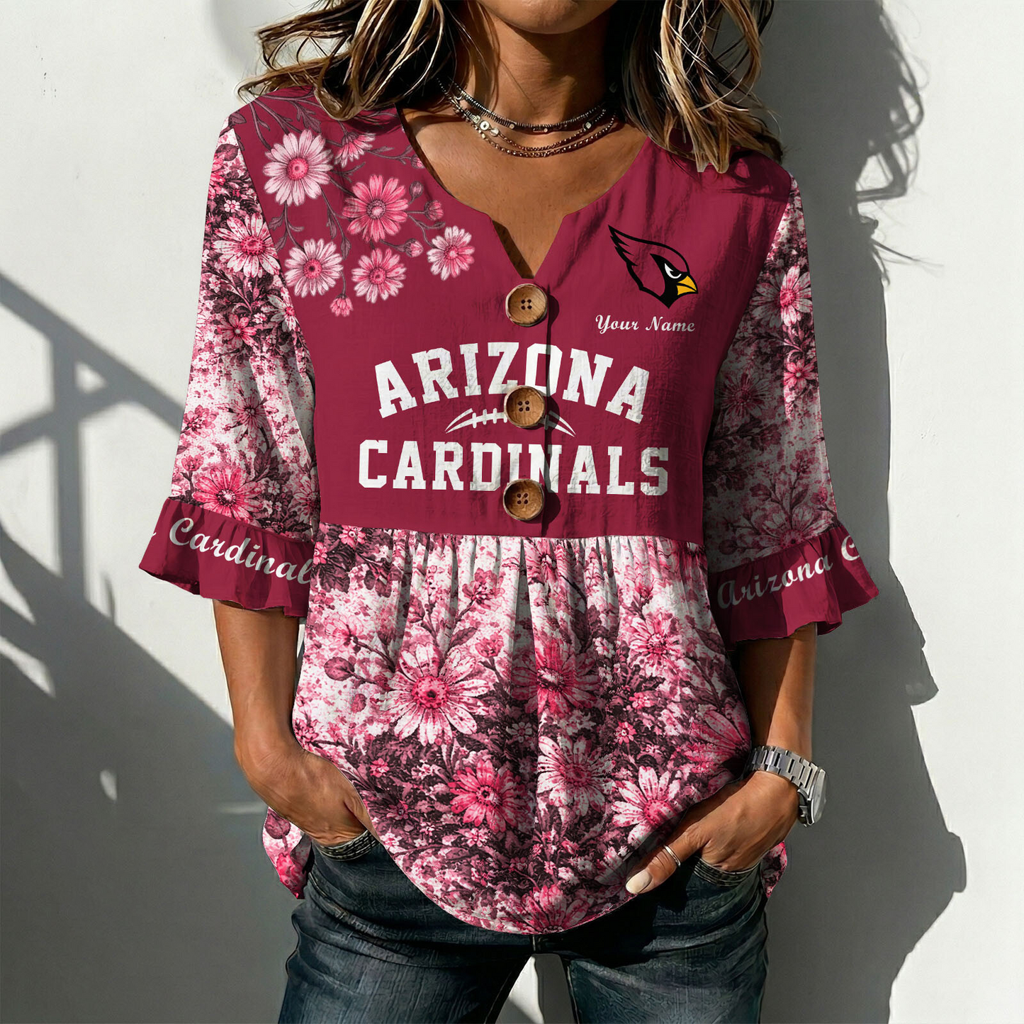 ARI x NFL Floral V-neck Babydoll Shirt DATND TANTD 210426