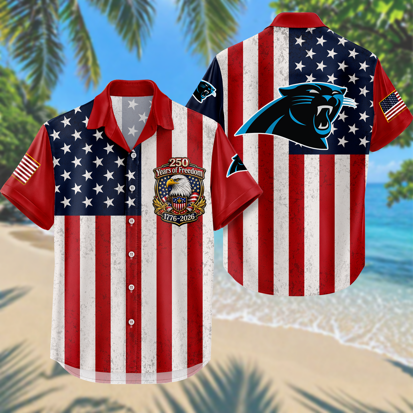 CAR x NFL USA Flag 250 Years Independence 1776–2026 Hawaiian Shirt 2104 DatND DVT