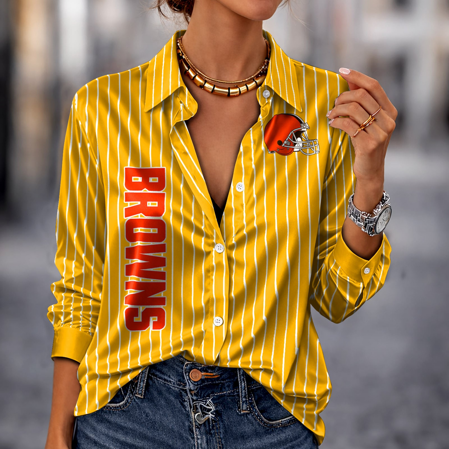 CLE x NFL Premium Stripe Shirt DATND TANTD 010426 Yellow