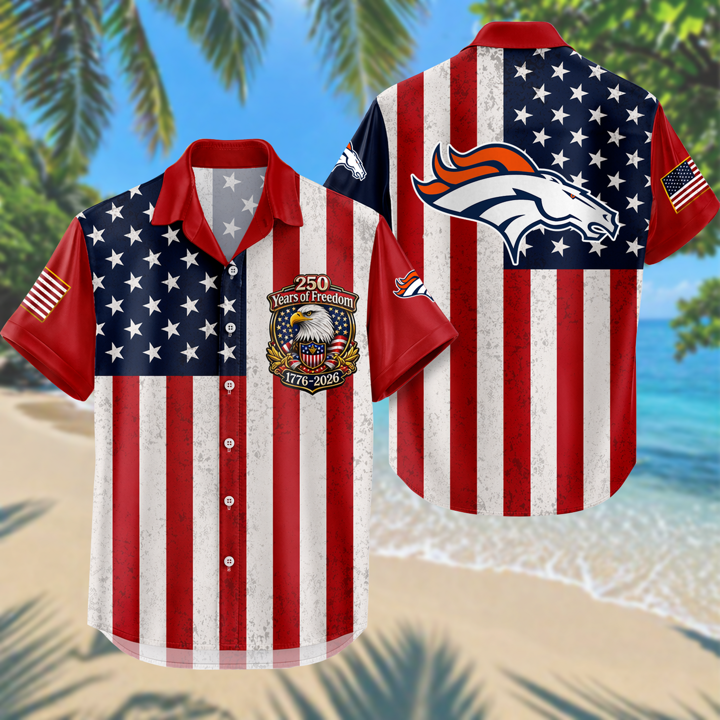 DEN x NFL USA Flag 250 Years Independence 1776–2026 Hawaiian Shirt 2104 DatND DVT