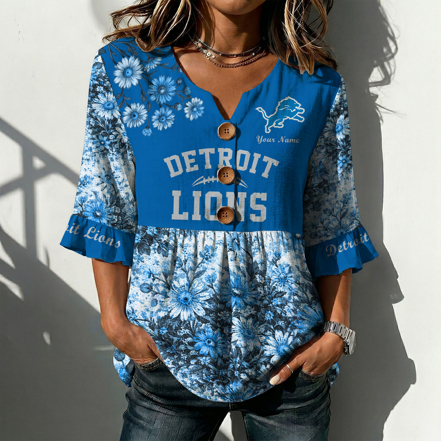DET x NFL Floral V-neck Babydoll Shirt DATND TANTD 210426