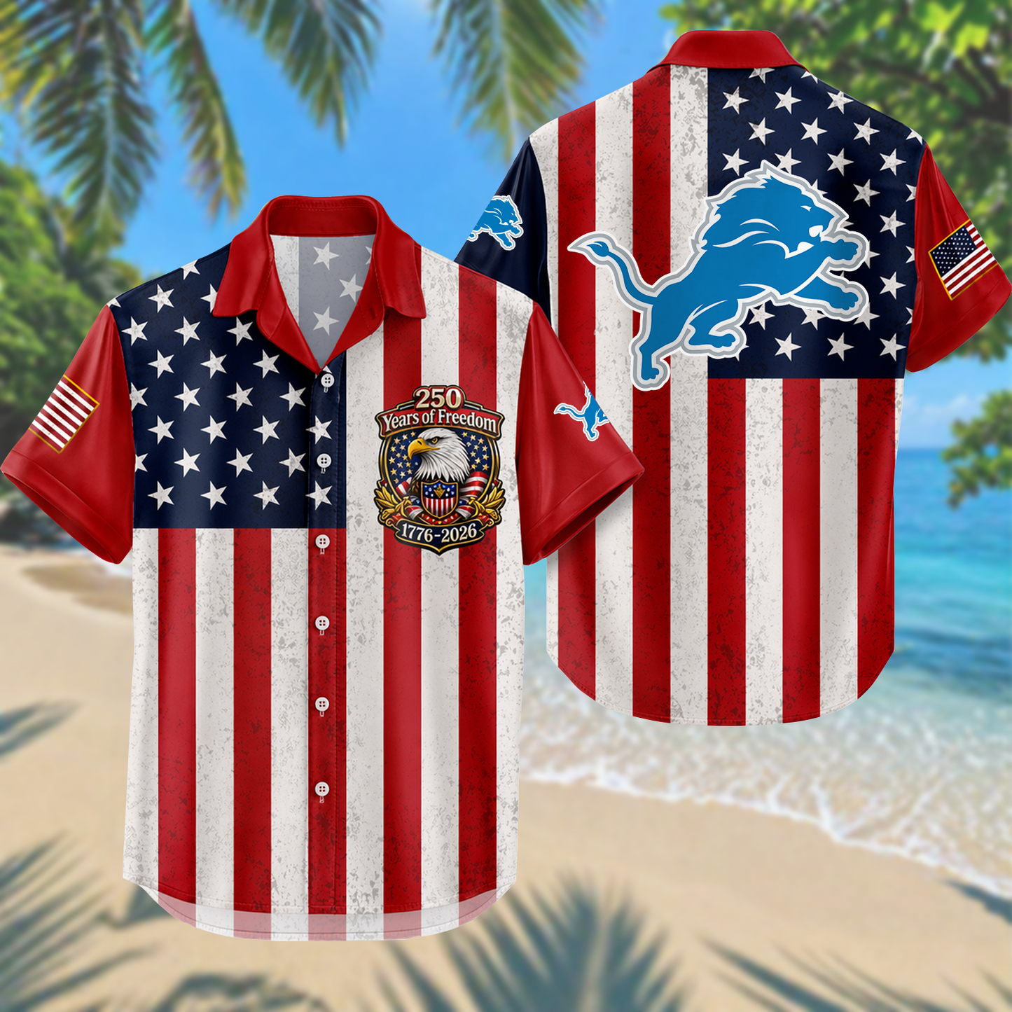 DET x NFL USA Flag 250 Years Independence 1776–2026 Hawaiian Shirt 2104 DatND DVT