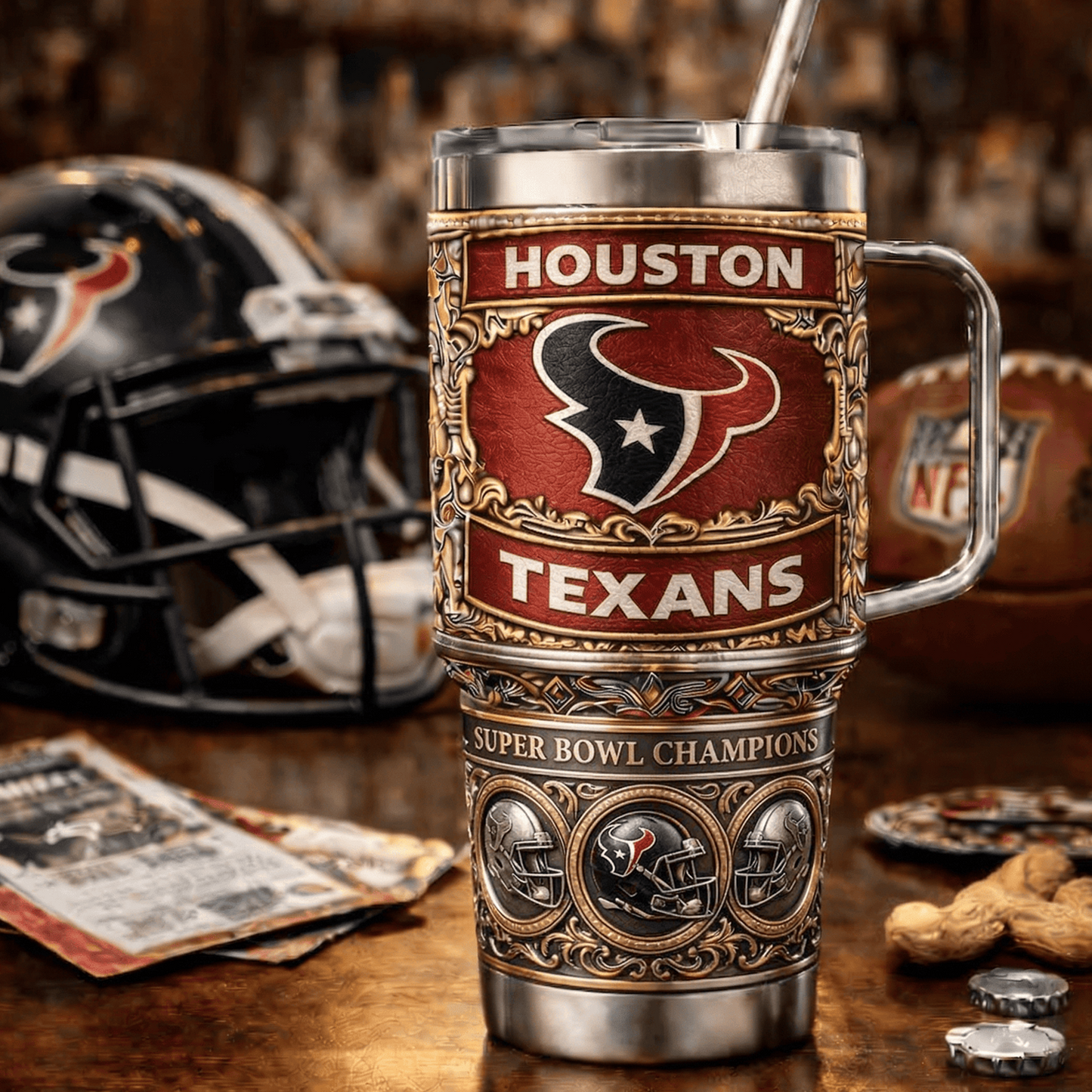 HOU x NFL 40oz Insulated Tumbler With Handle – Premium Fan Edition 0605 DatND DVT