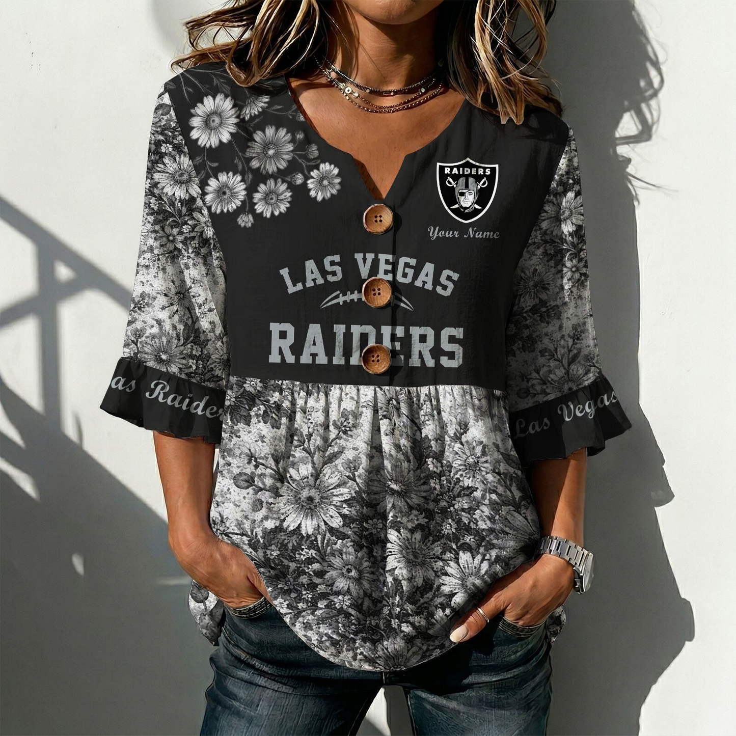 LVR x NFL Floral V-neck Babydoll Shirt DATND TANTD 210426