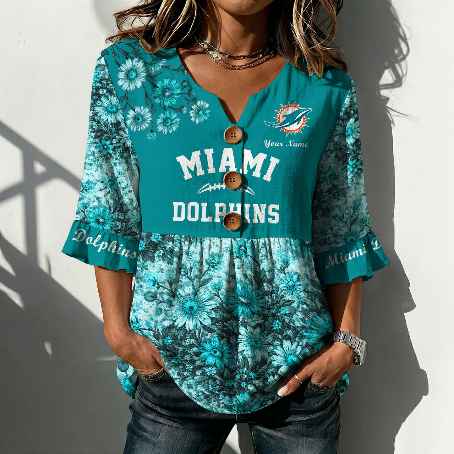 MIA x NFL Floral V-neck Babydoll Shirt DATND TANTD 210426