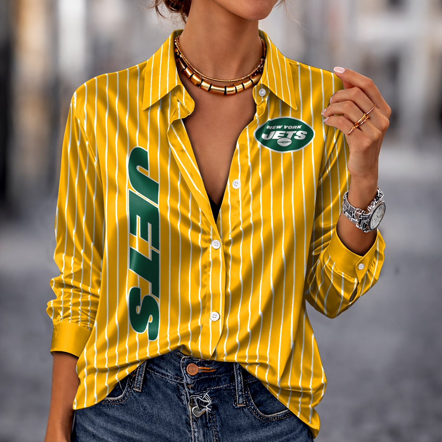 NYJ x NFL Premium Stripe Shirt DATND TANTD 010426 Yellow