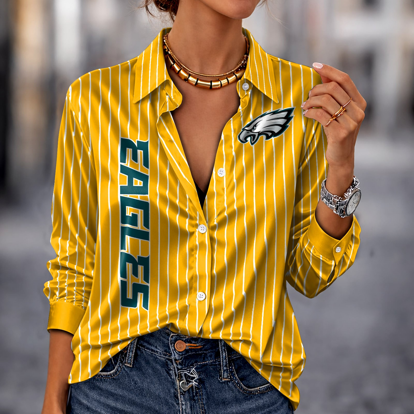 PHI x NFL Premium Stripe Shirt DATND TANTD 010426 Yellow