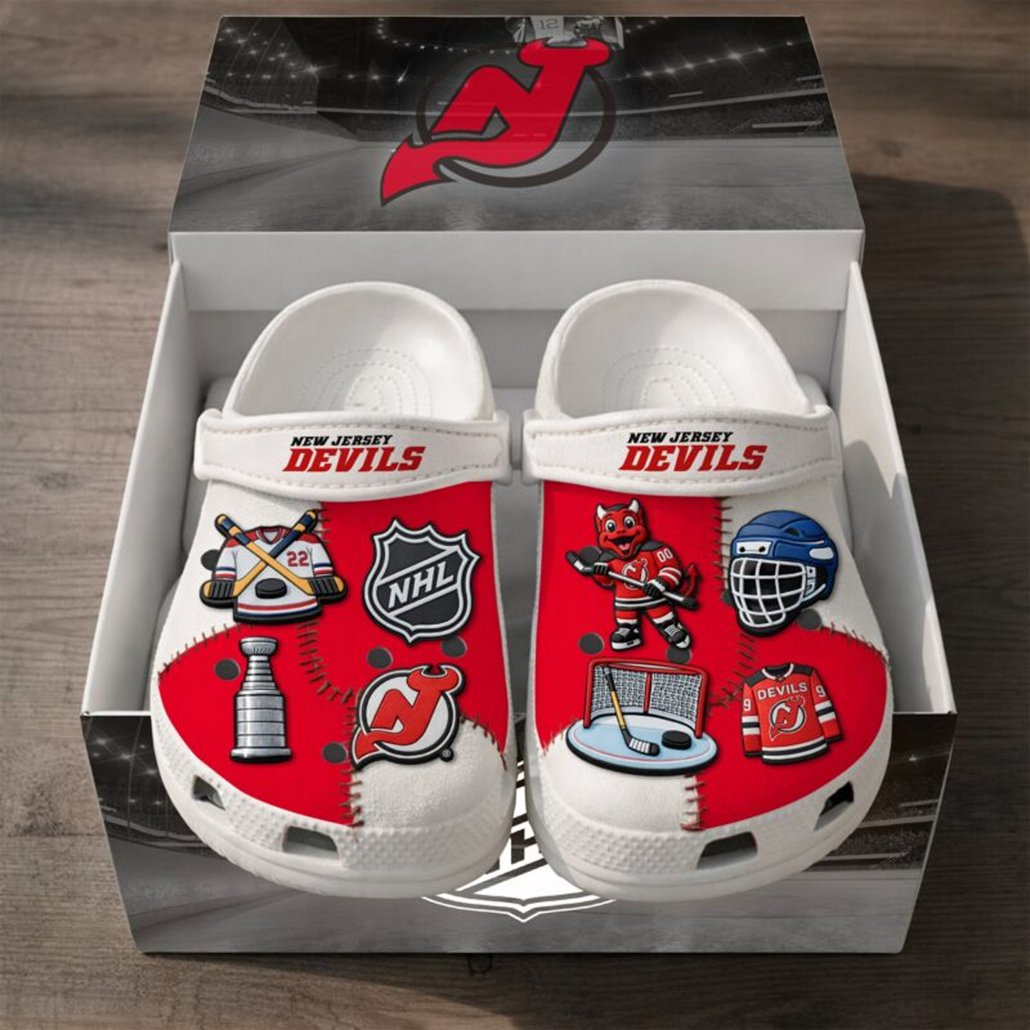 PREMIUM NJD x NHL CLOGS WITH CHARMS DATND TANTD 160426