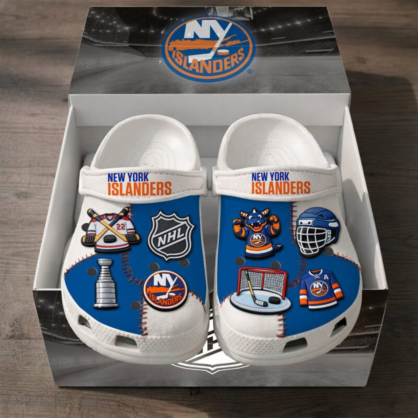PREMIUM NYI x NHL CLOGS WITH CHARMS DATND TANTD 160426