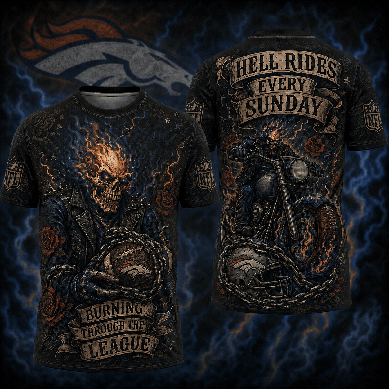 Premium NFL DEN Ghost Rider Tattoo T-shirt V3 NMD 080526 TTV