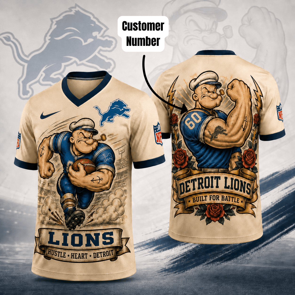 Premium NFL DET Popeye Vintage Tattoo T-shirt V1 NMD 050526 TTV