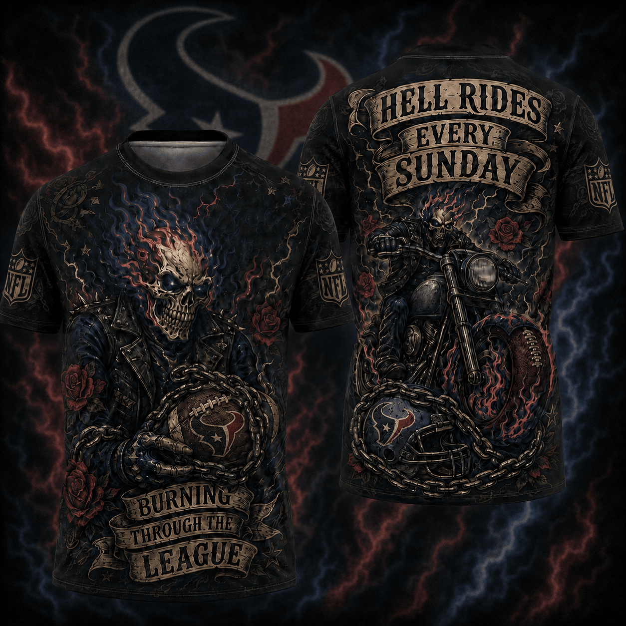Premium NFL HOU Ghost Rider Tattoo T-shirt V3 NMD 080526 TTV