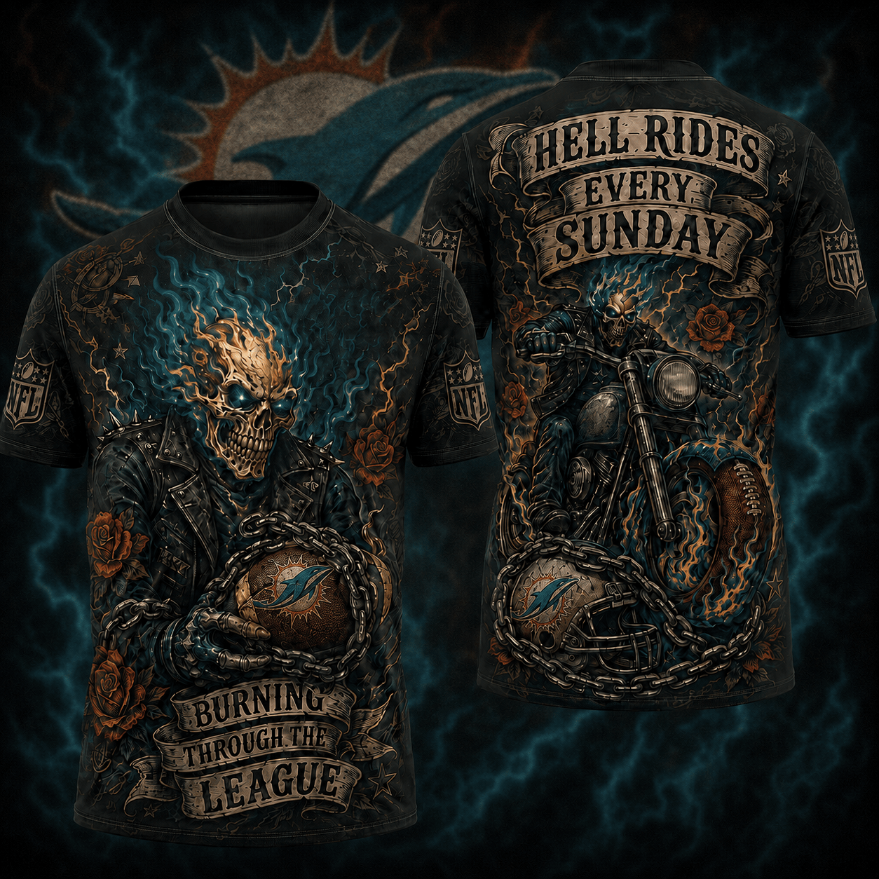 Premium NFL MIA Ghost Rider Tattoo T-shirt V3 NMD 080526 TTV
