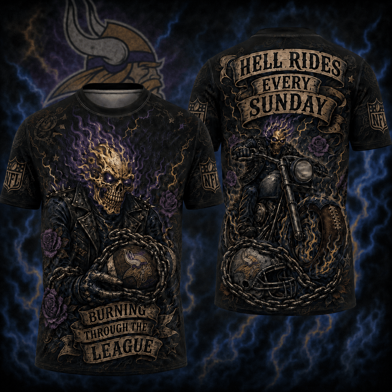 Premium NFL MIN Ghost Rider Tattoo T-shirt V3 NMD 080526 TTV