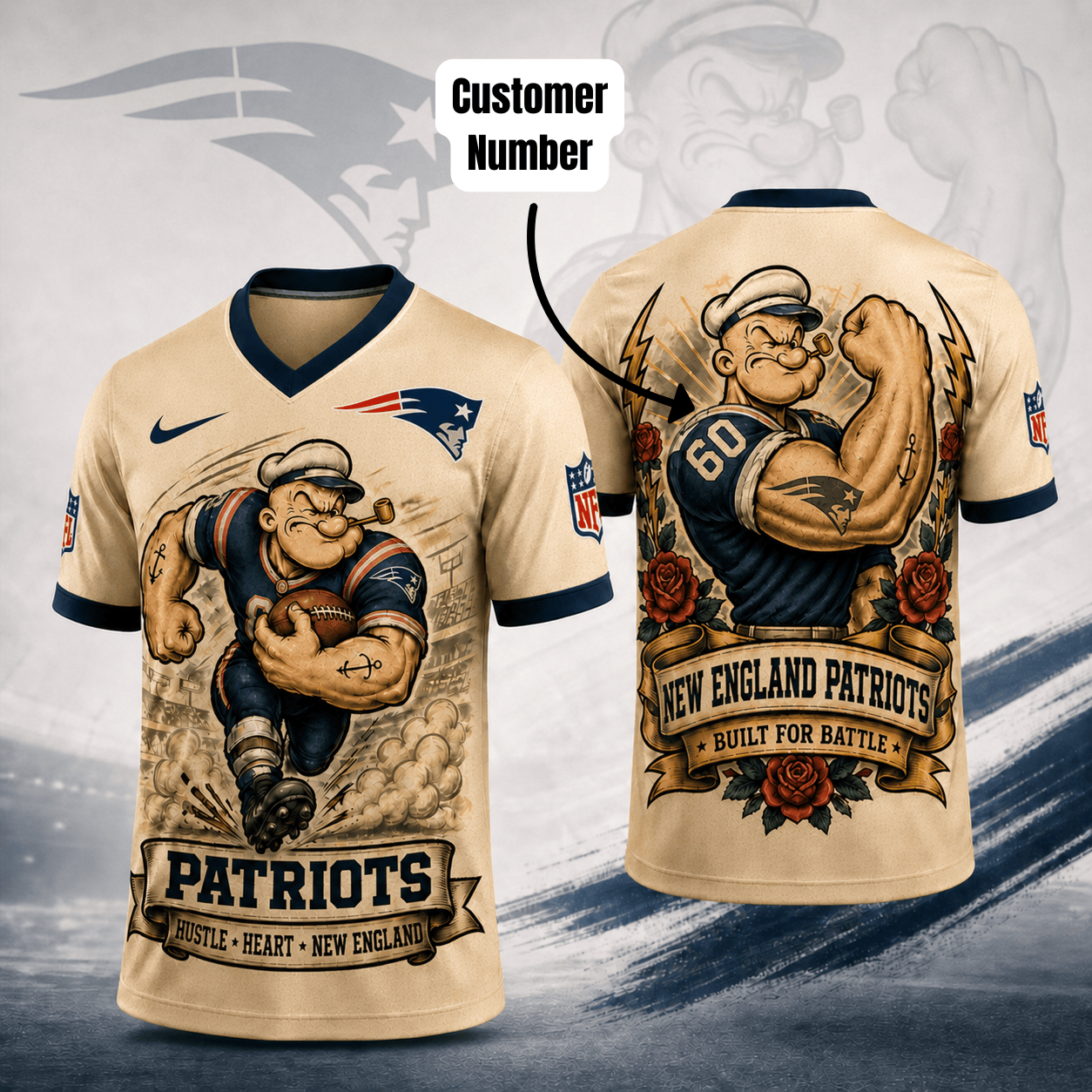 Premium NFL NE Popeye Vintage Tattoo T-shirt V1 NMD 050526 TTV