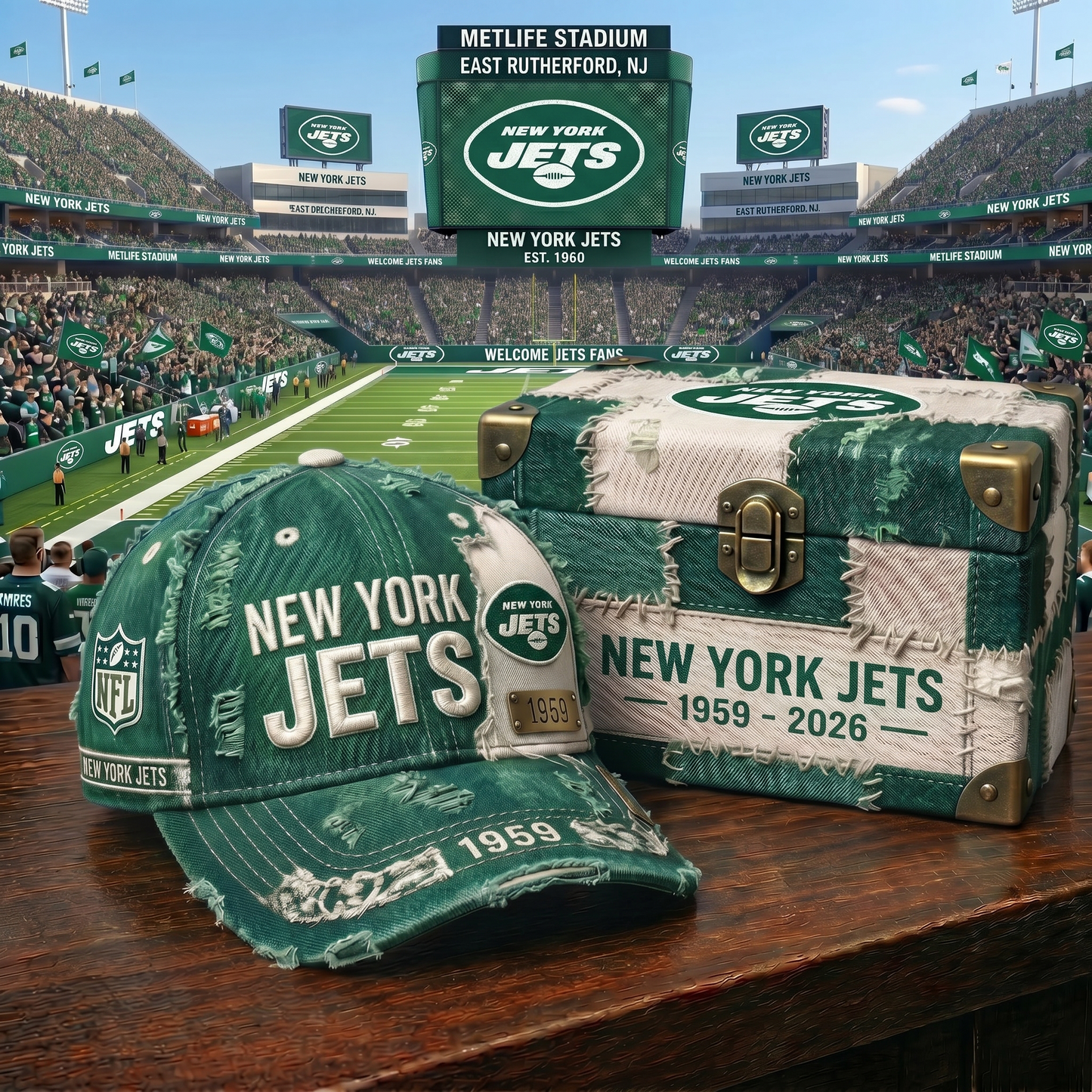 Premium NFL NYJ Patchwork Denim Cap V34 NMD 060526 TTV