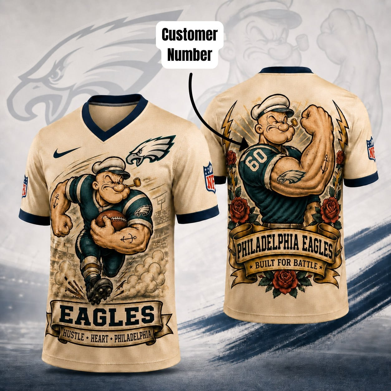 Premium NFL PHI Popeye Vintage Tattoo T-shirt V1 NMD 050526 TTV