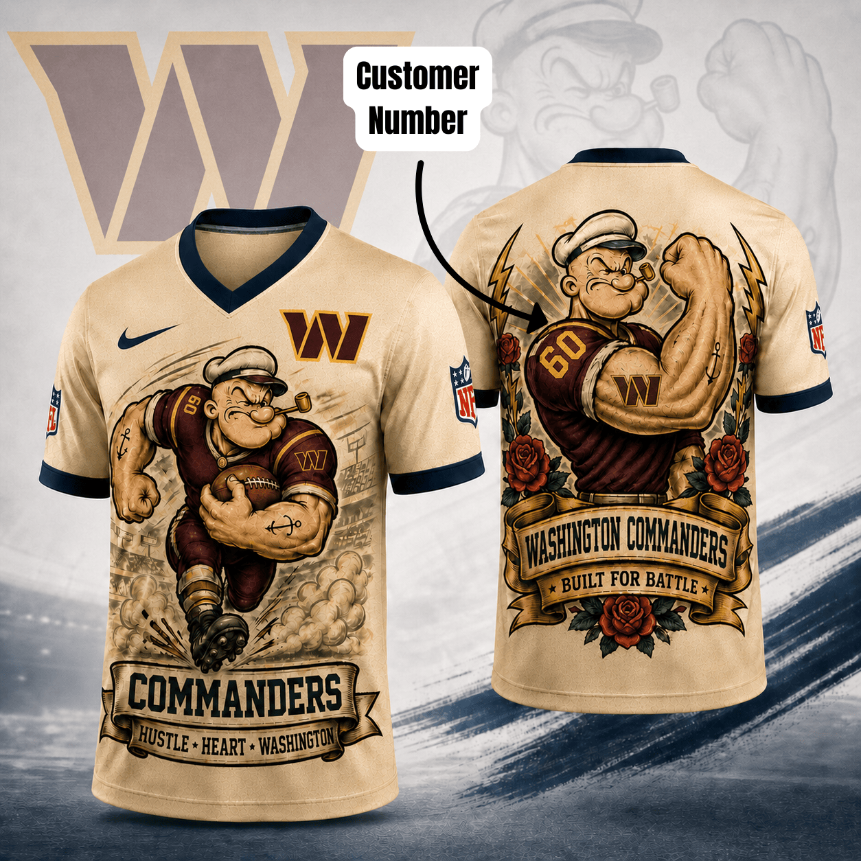 Premium NFL WAS Popeye Vintage Tattoo T-shirt V1 NMD 050526 TTV