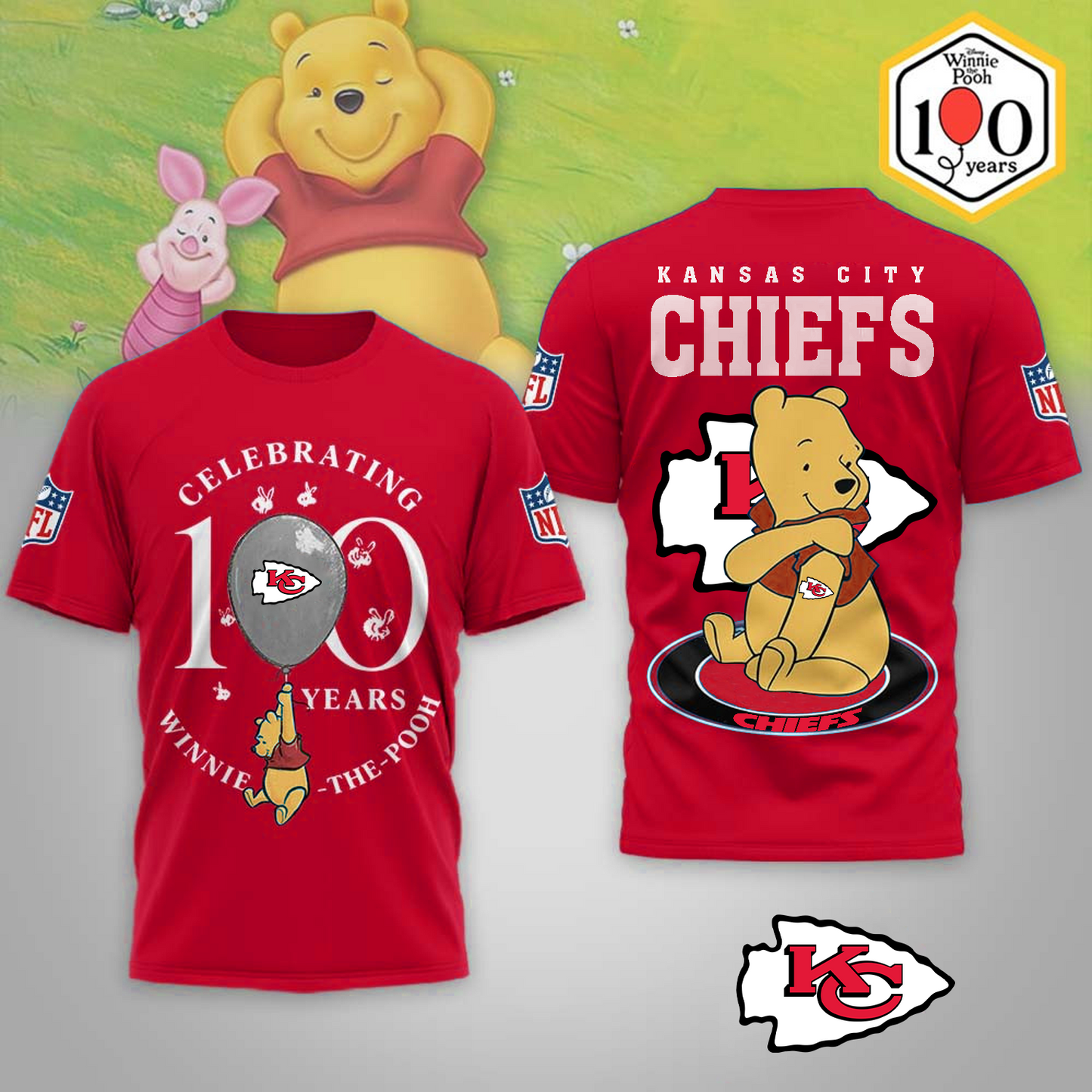 Premium NFL x KCC Winnie The Pooh 100th Anniversary 3D Shirt DATND TANTD