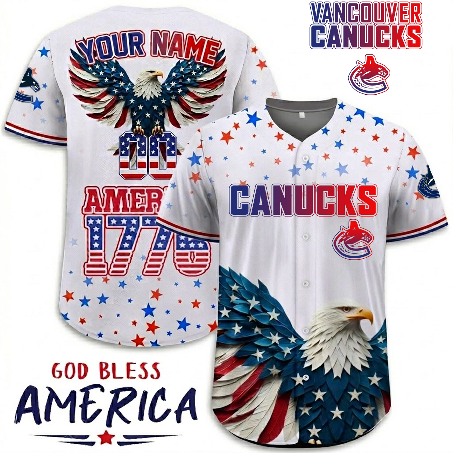 Premium VAN x NHL Independence Day Celebration 3D Baseball Jersey DATND TANTD 260326