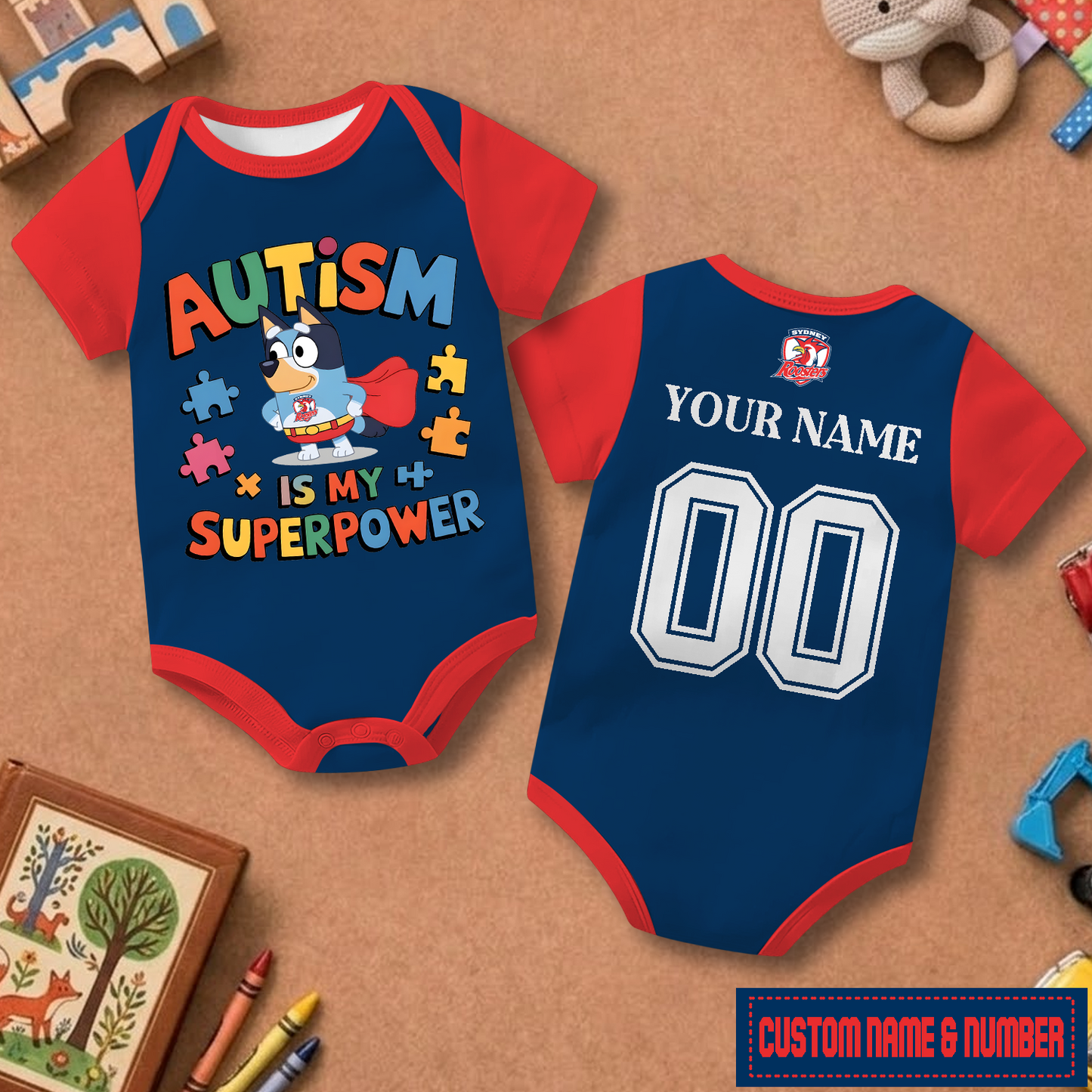 SYD x NRL Custom Name & Number Baby Romper DATND TANTD