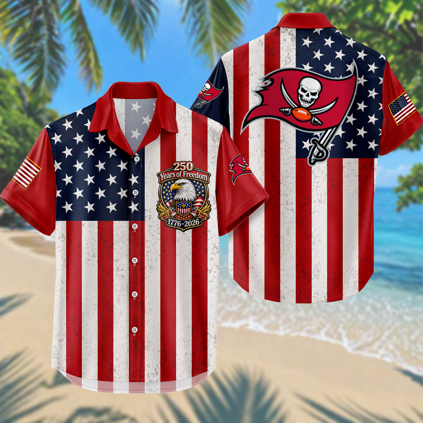 TB x NFL USA Flag 250 Years Independence 1776–2026 Hawaiian Shirt 2104 DatND DVT