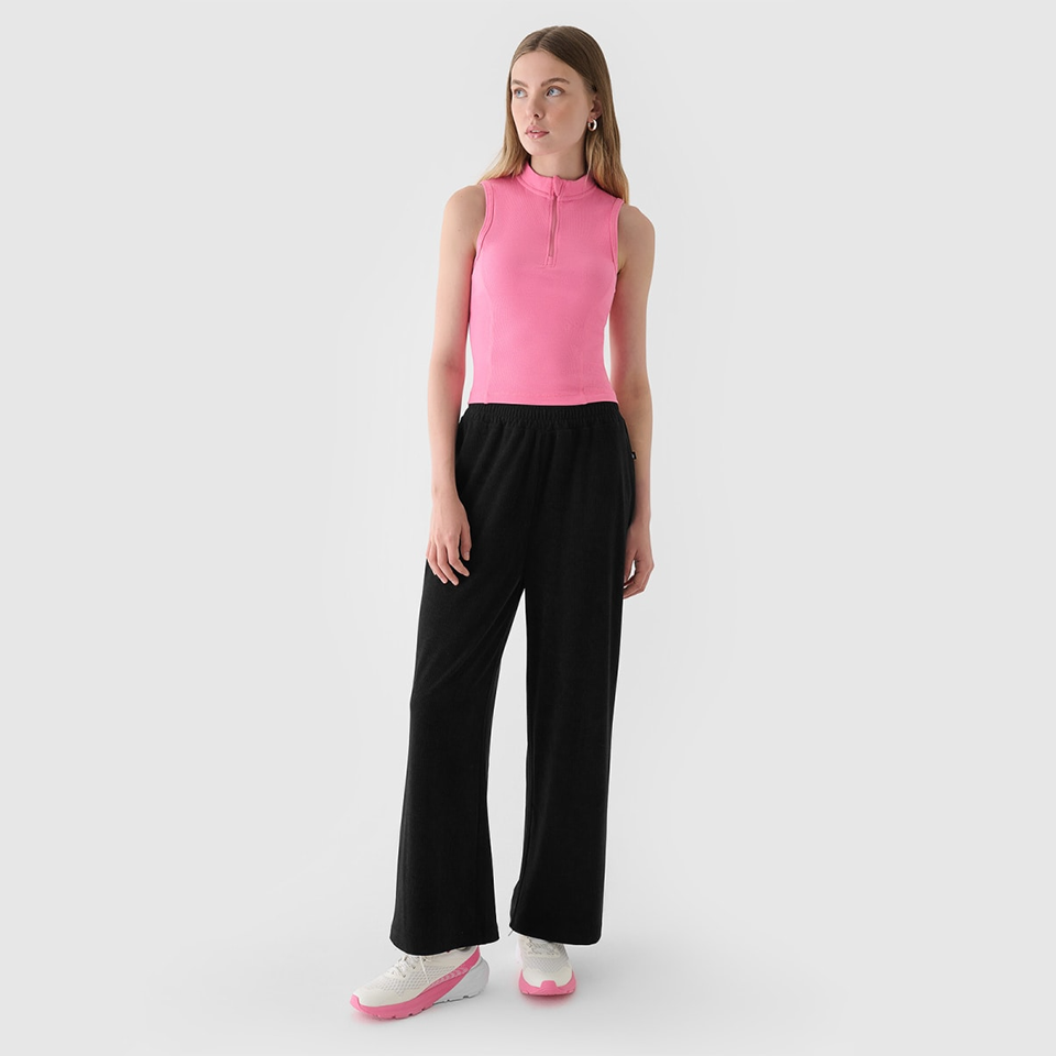 Pink Ribbed Zip-Up Sleeveless Top
