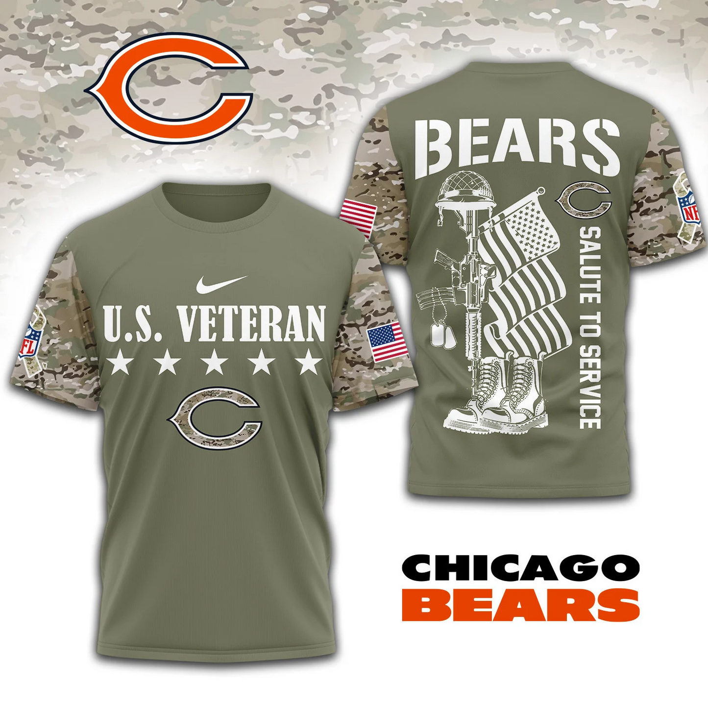 Premium NFL x CHI Salute To Service 3D Shirt DATND TANTD