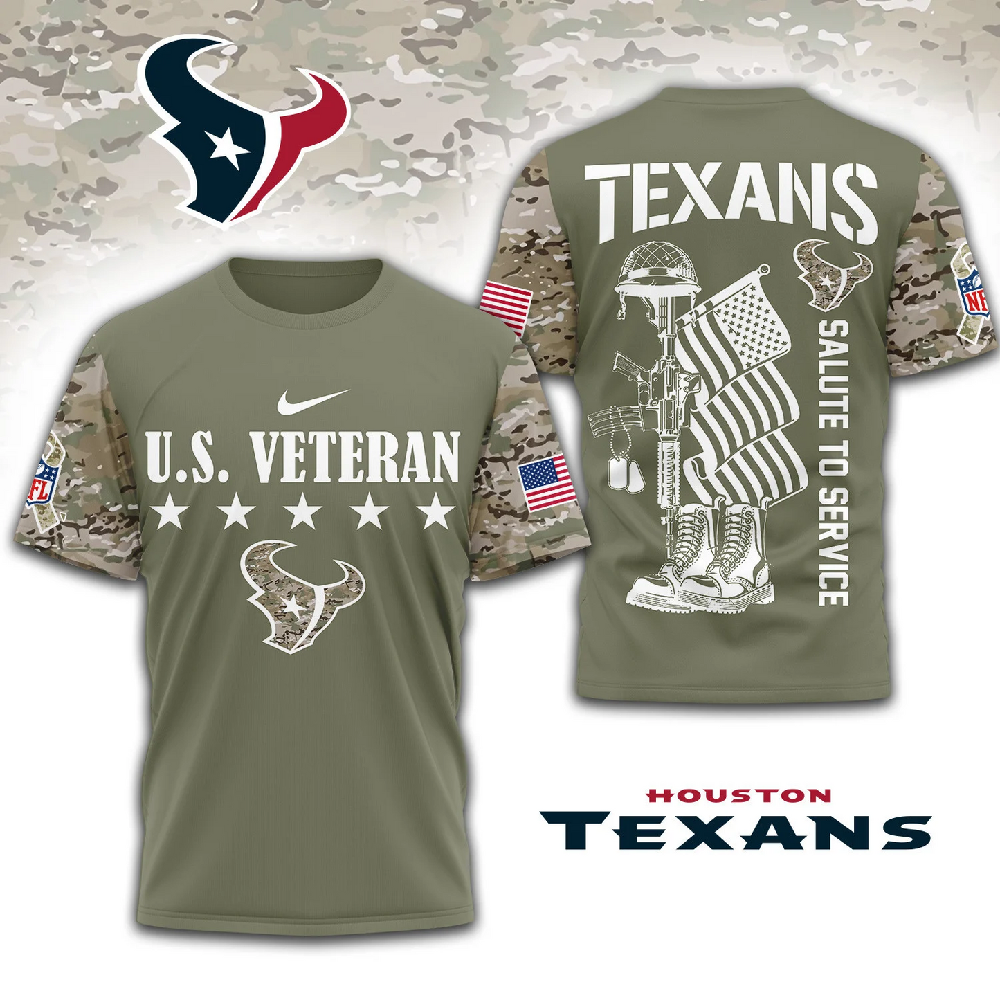 Premium NFL x HOU Salute To Service 3D Shirt DATND TANTD