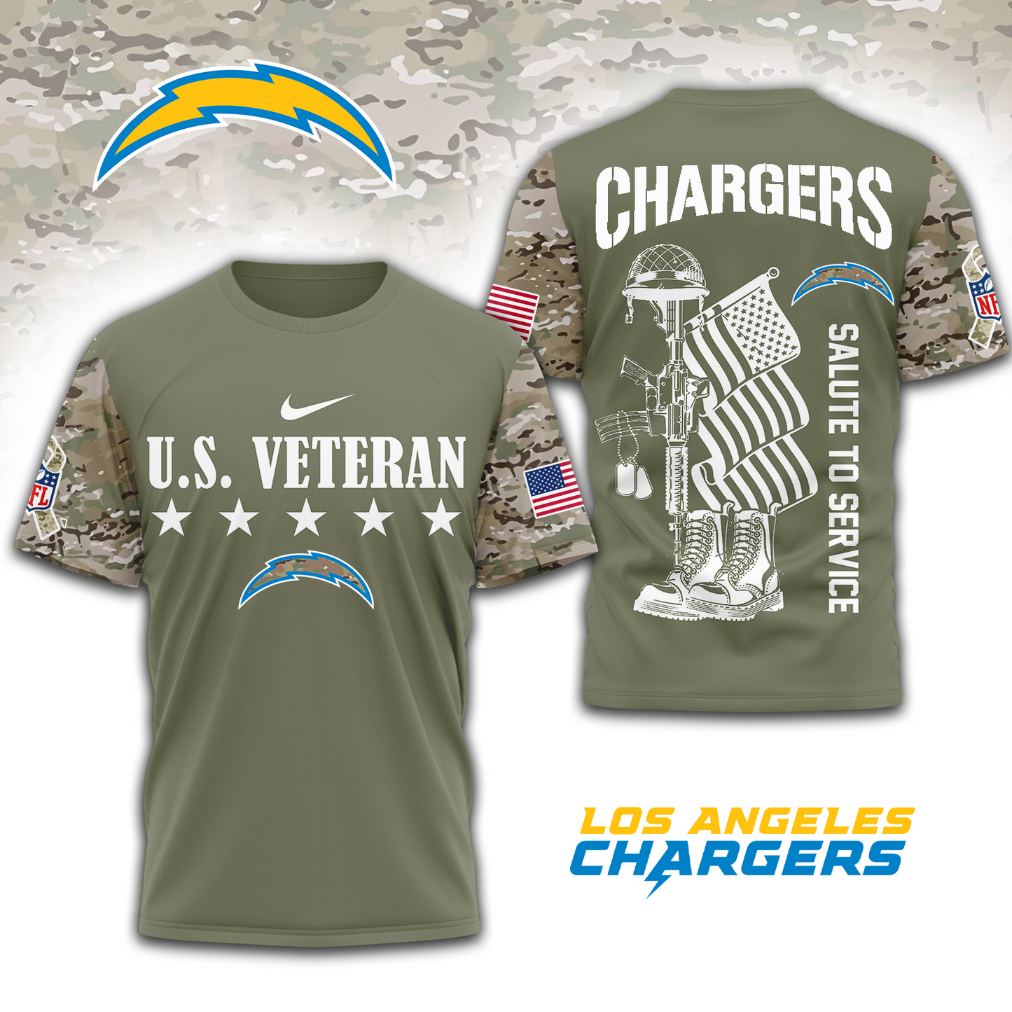 Premium NFL x LAC Salute To Service 3D Shirt DATND TANTD