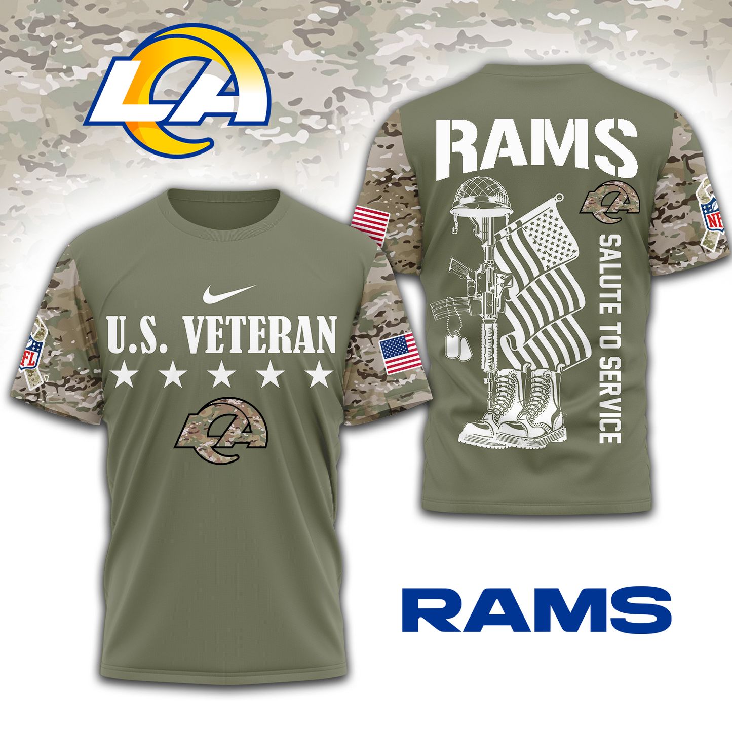 Premium NFL x LAR Salute To Service 3D Shirt DATND TANTD