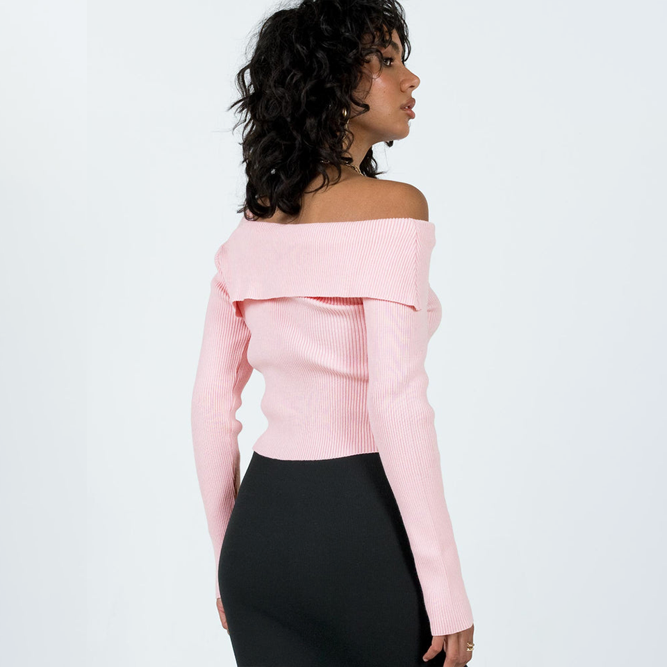 Rosé Whisper Off-Shoulder Knit Top