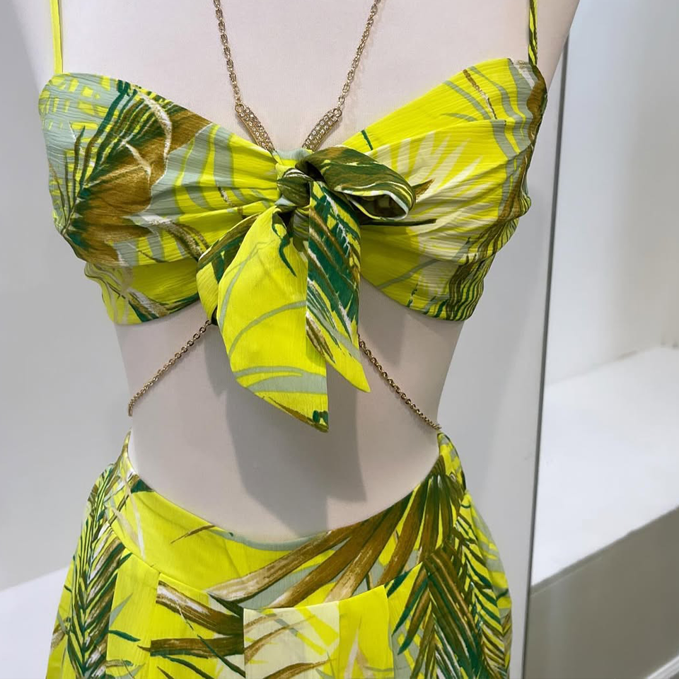Tropical Leaf Print Two-Piece Set