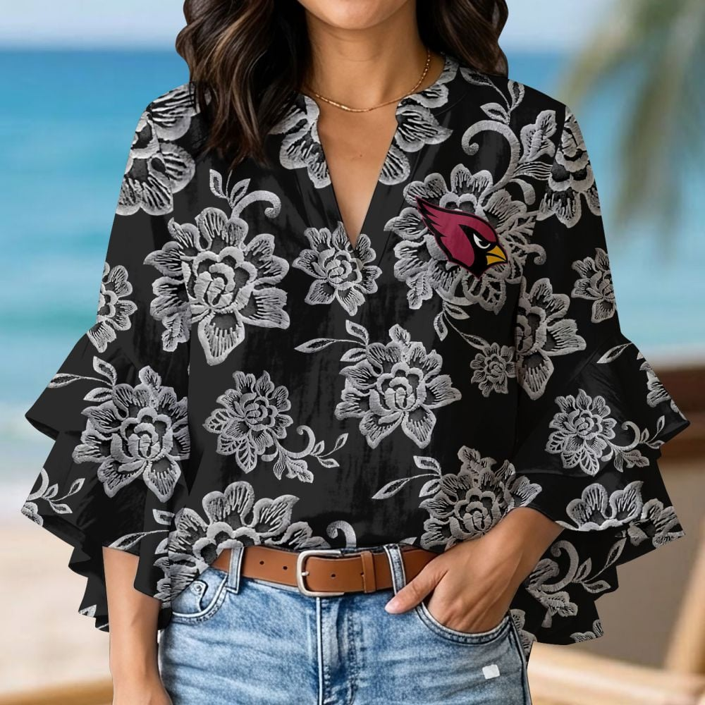 ARI x NFL 3D V-Neck Lotus Trim Women's TShirt 2004 DatND DVT