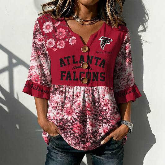 ATL x NFL Floral V-neck Babydoll Shirt DATND TANTD 210426