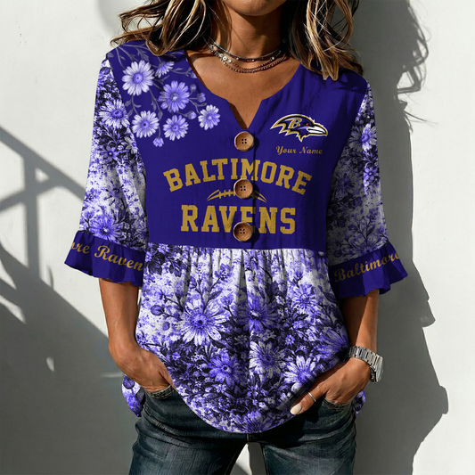BAL x NFL Floral V-neck Babydoll Shirt DATND TANTD 210426