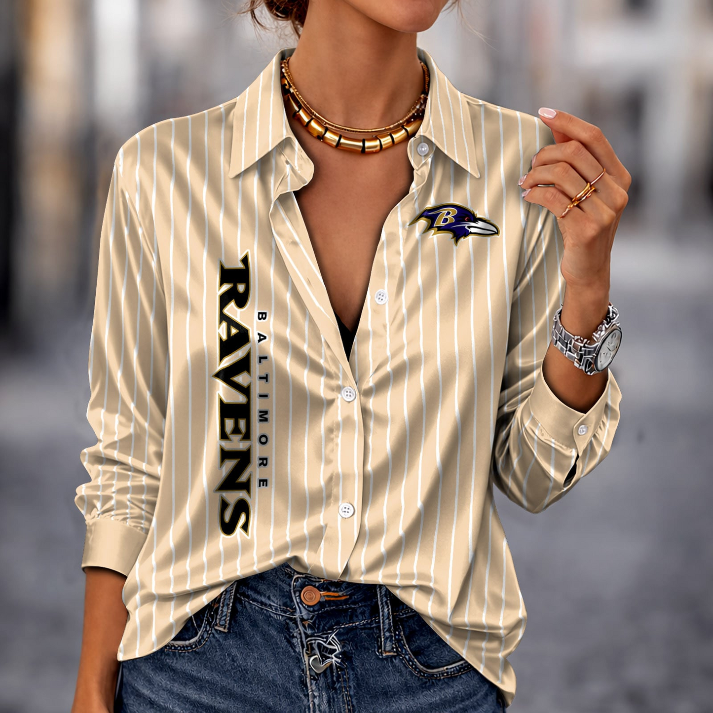 BAL x NFL Premium Stripe Shirt DATND TANTD 010426 Beige