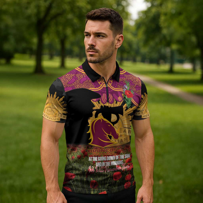 BRI x NRL Rugby ANZAC Day Zipper Polo Shirt Last Post Poppy We Will Remember Them LT14 DatND DVT