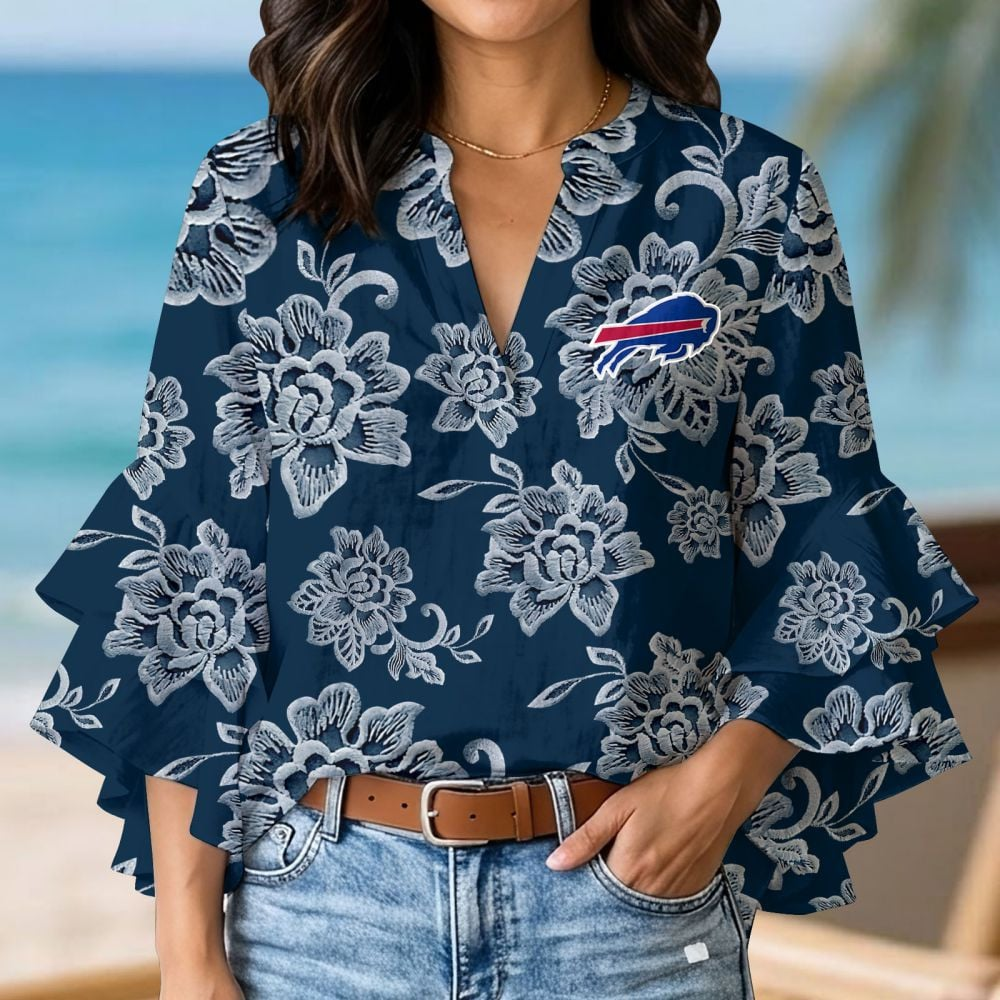 BUF x NFL 3D V-Neck Lotus Trim Women's TShirt 2004 DatND DVT