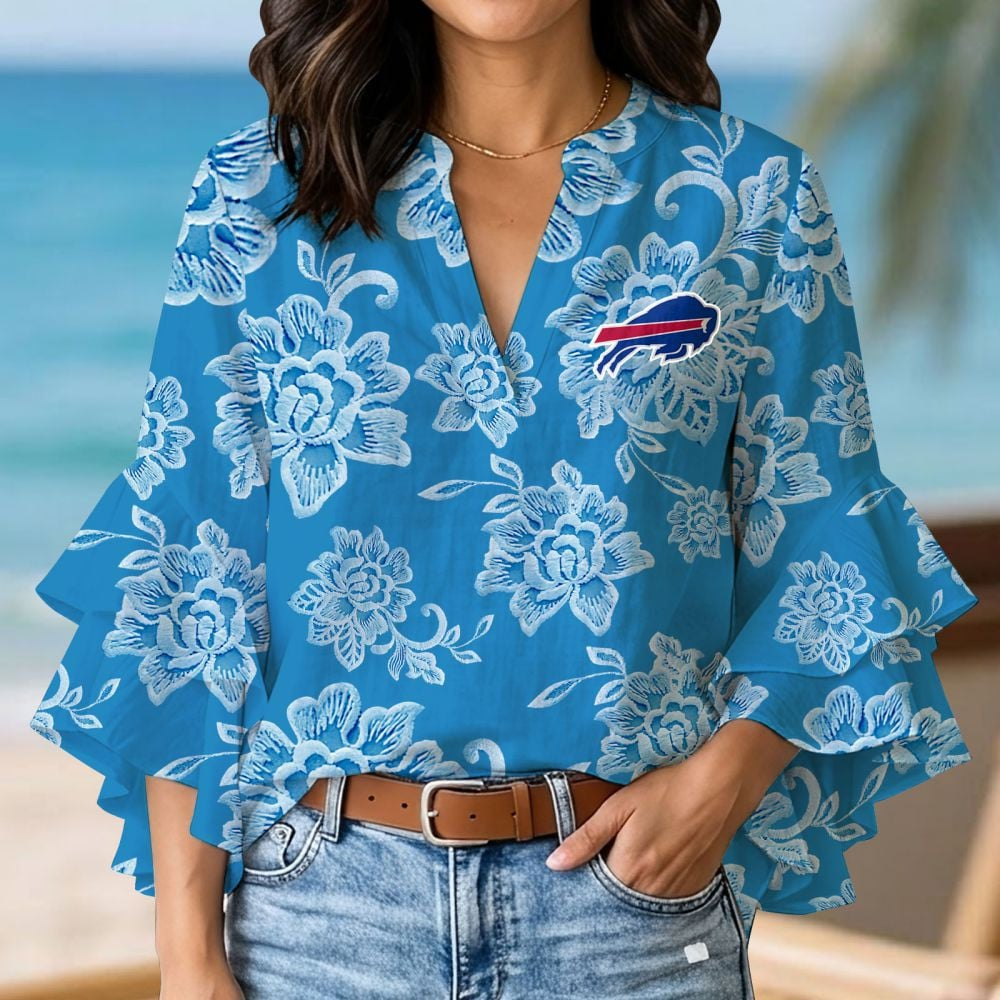 BUF x NFL 3D V-Neck Lotus Trim Women's TShirt 2004 DatND DVT