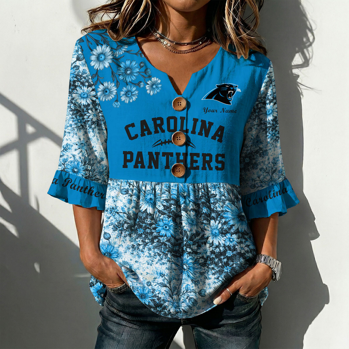 CAR x NFL Floral V-neck Babydoll Shirt DATND TANTD 210426