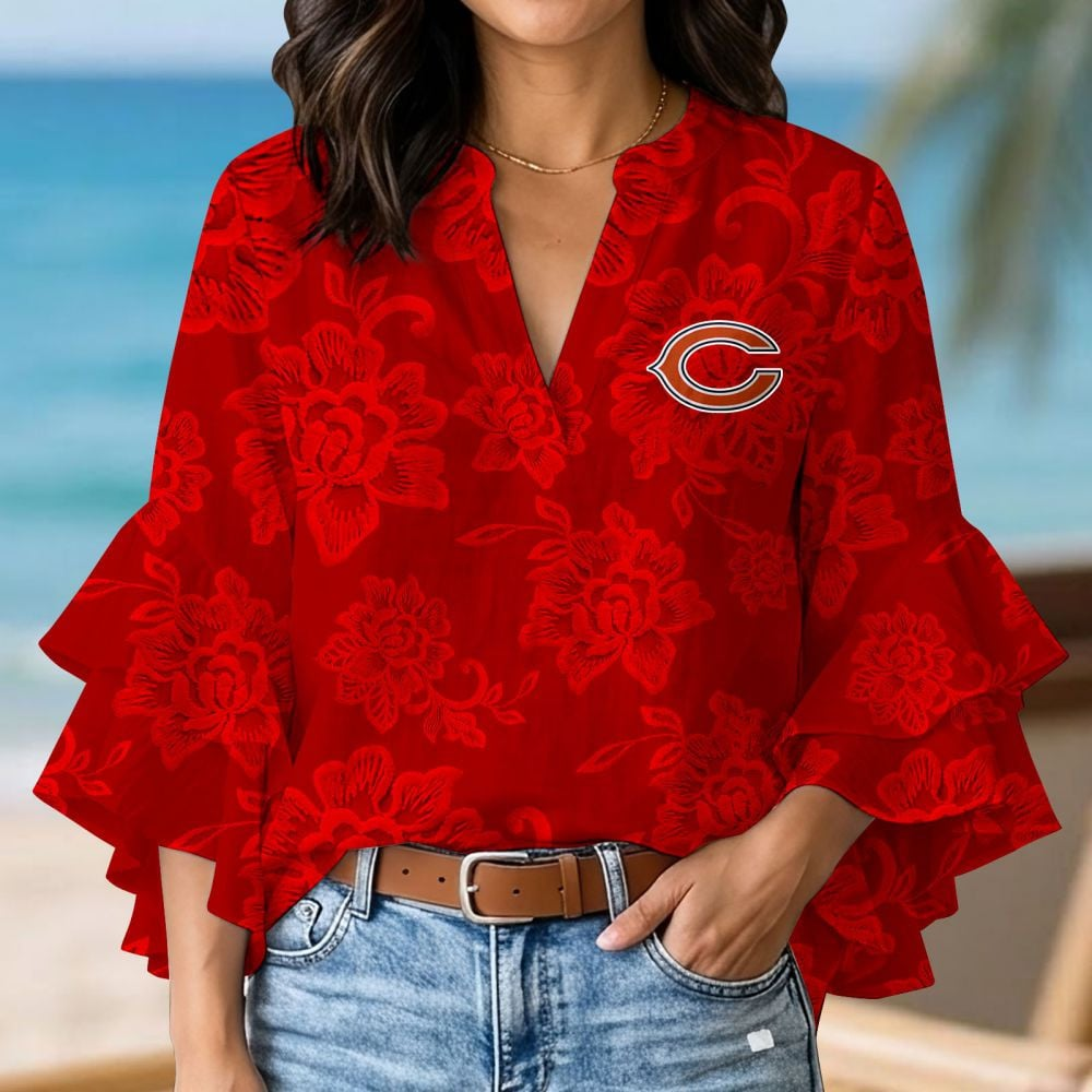 CHI x NFL 3D V-Neck Lotus Trim Women's TShirt 2004 DatND DVT