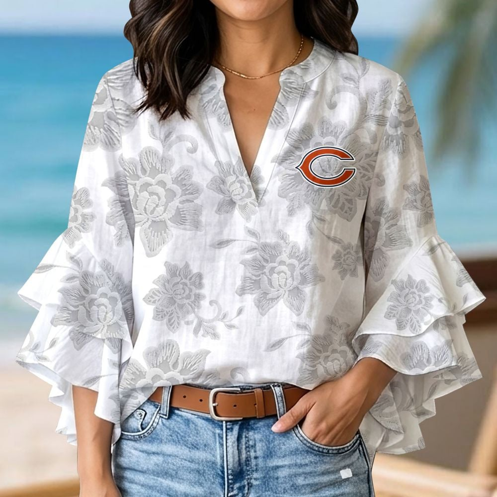 CHI x NFL 3D V-Neck Lotus Trim Women's TShirt 2004 DatND DVT