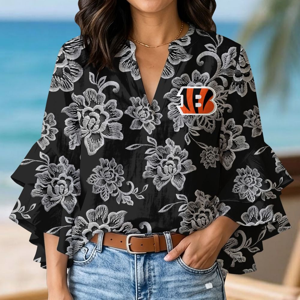 CIN x NFL 3D V-Neck Lotus Trim Women's TShirt 2004 DatND DVT