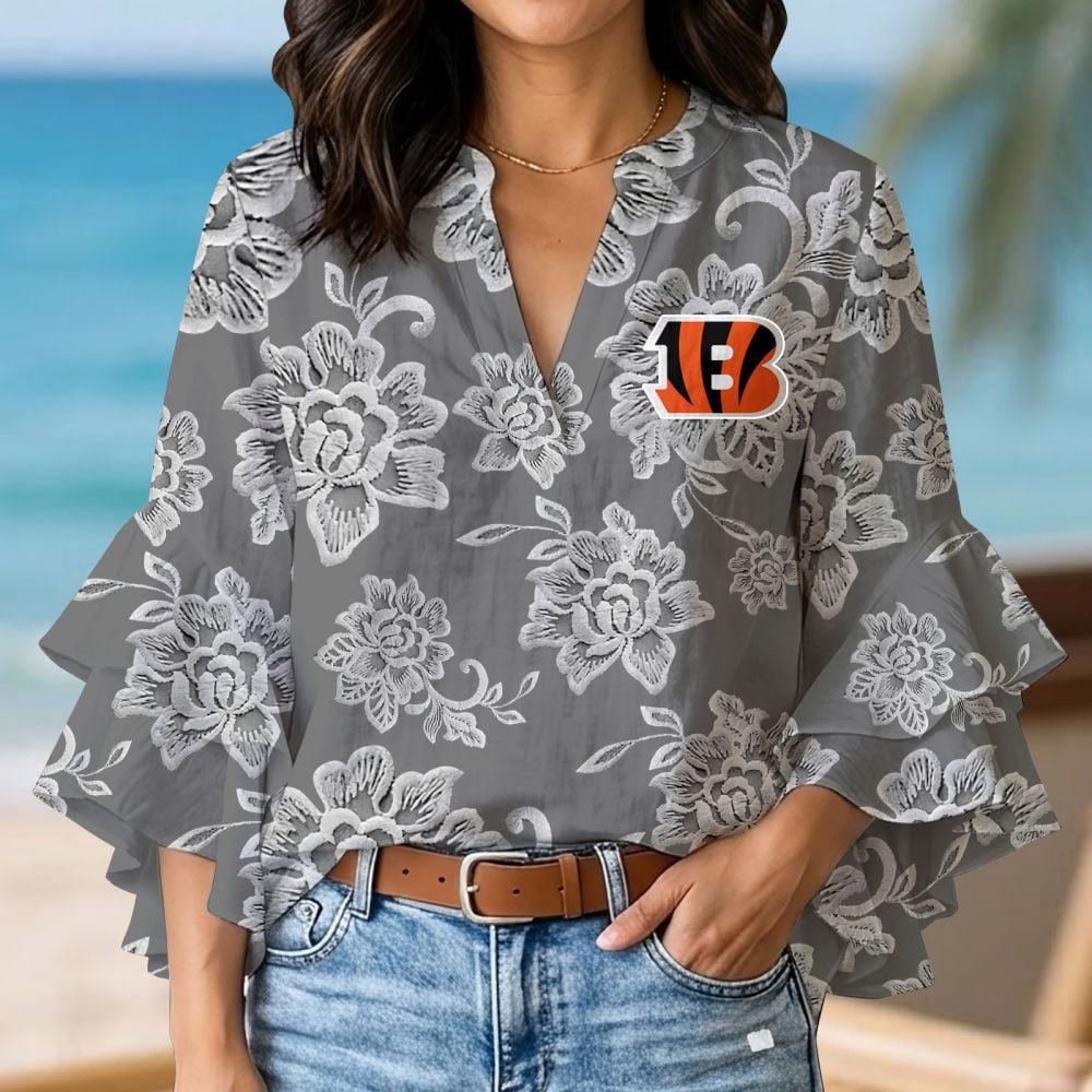CIN x NFL 3D V-Neck Lotus Trim Women's TShirt 2004 DatND DVT
