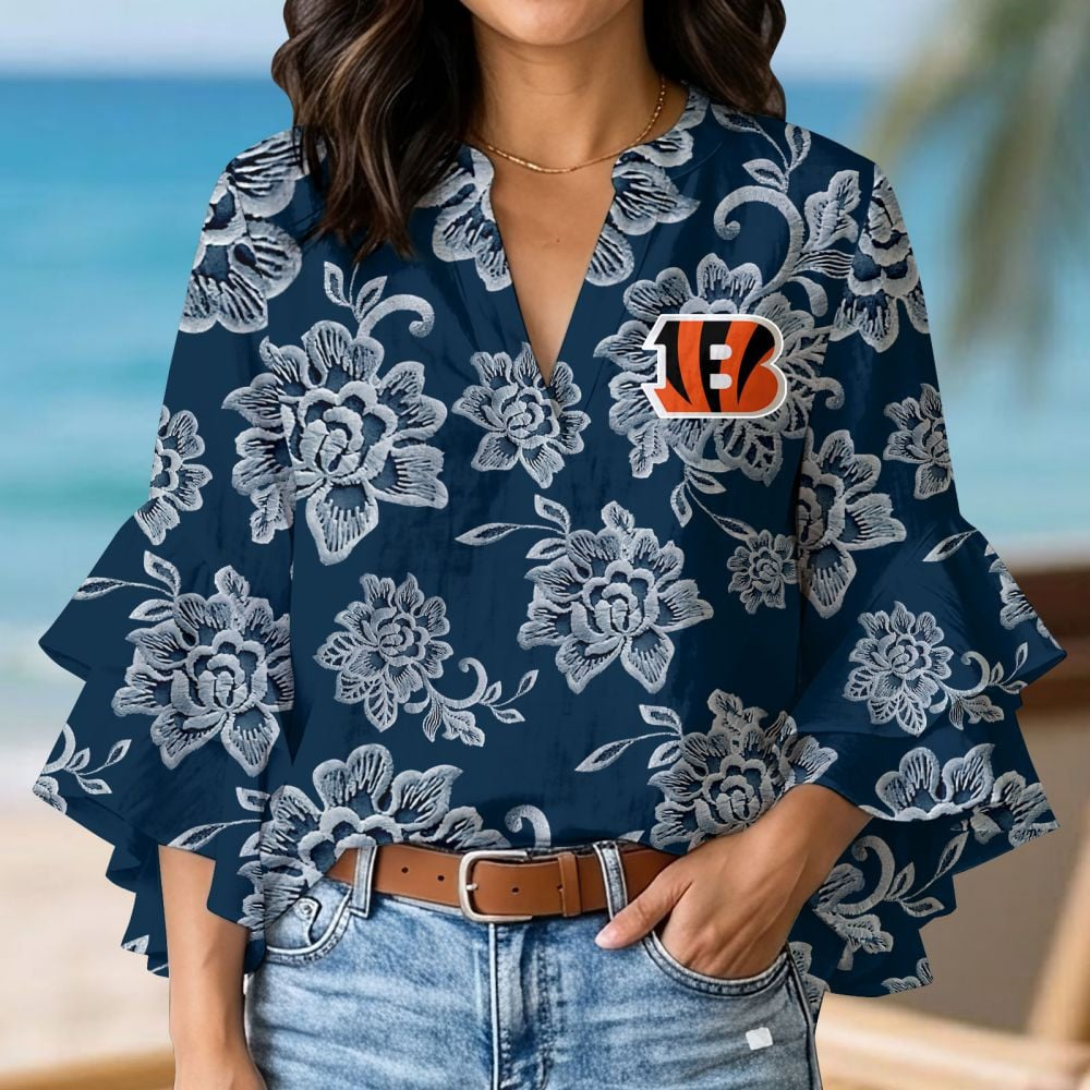 CIN x NFL 3D V-Neck Lotus Trim Women's TShirt 2004 DatND DVT