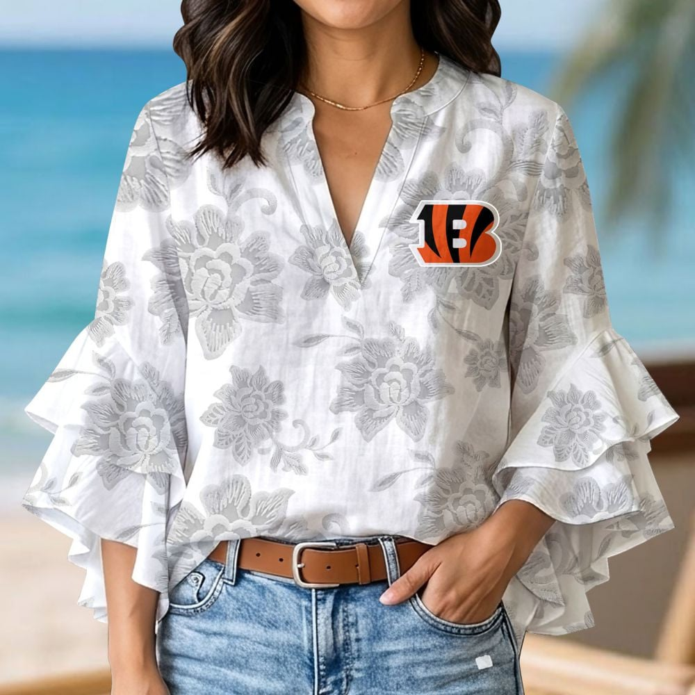 CIN x NFL 3D V-Neck Lotus Trim Women's TShirt 2004 DatND DVT