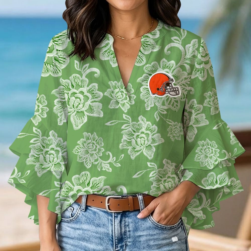 CLE x NFL 3D V-Neck Lotus Trim Women's TShirt 2004 DatND DVT