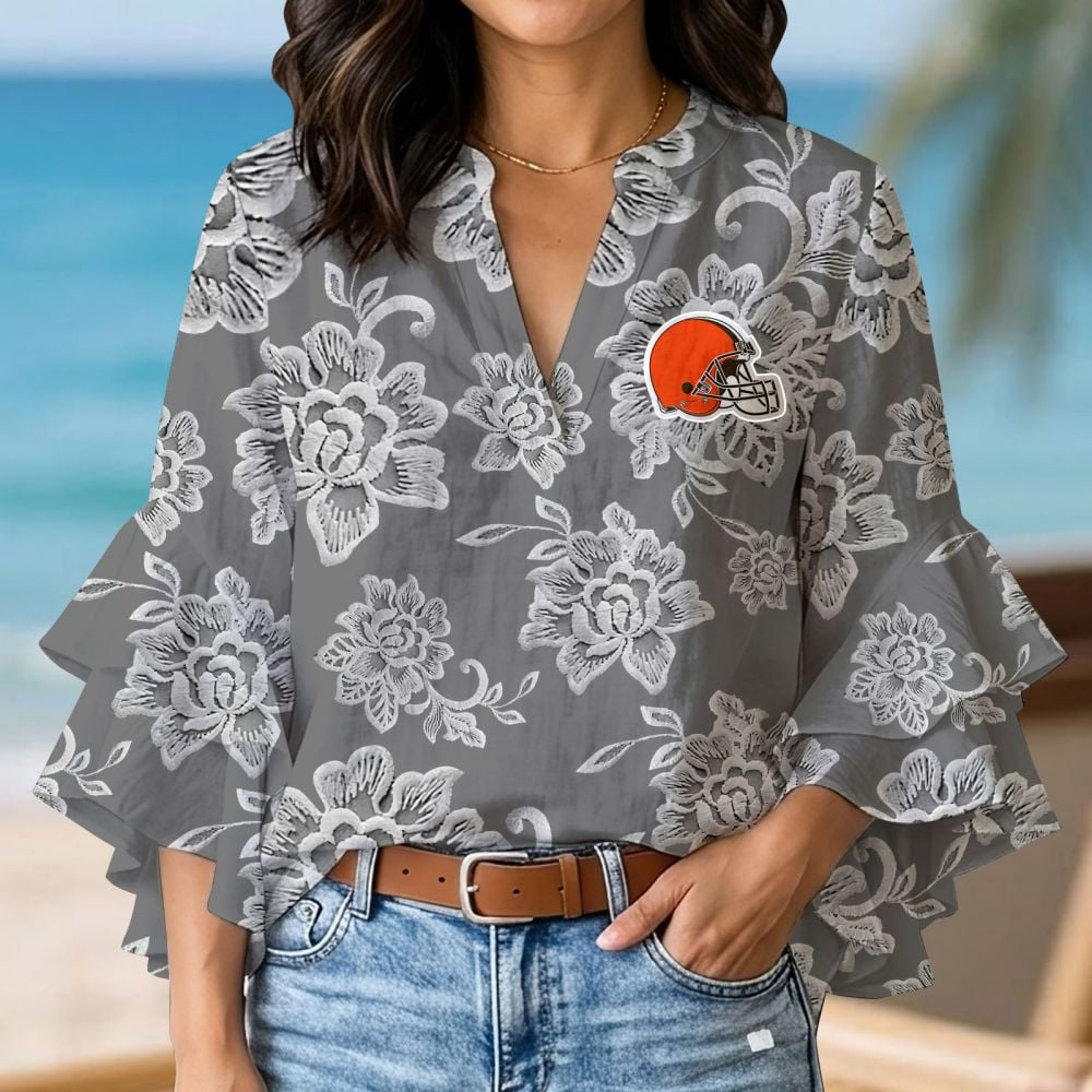 CLE x NFL 3D V-Neck Lotus Trim Women's TShirt 2004 DatND DVT