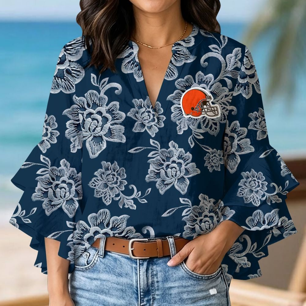 CLE x NFL 3D V-Neck Lotus Trim Women's TShirt 2004 DatND DVT